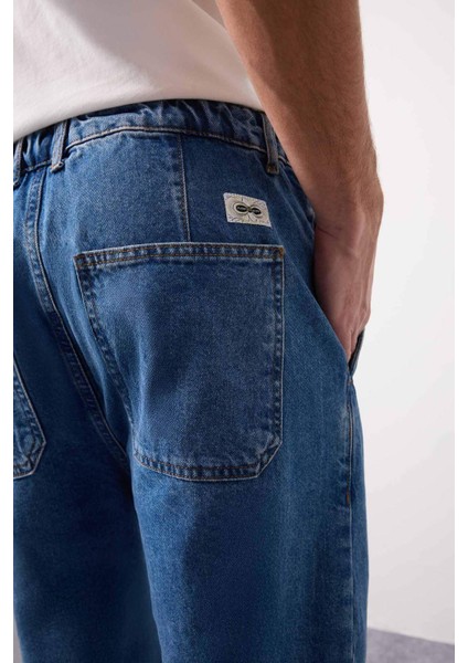 %100 Pamuk Relaxed Slouchy Fit Rahat Kesim Düz Paça Jean Yıkamalı Pantolon E5387AX25SP