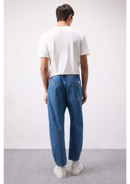 %100 Pamuk Relaxed Slouchy Fit Rahat Kesim Düz Paça Jean Yıkamalı Pantolon E5387AX25SP