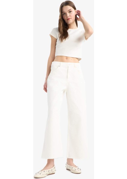 Culotte Gabardin Kumaş Pantolon Yüksek Bel Basic Düz Cepli Geniş Bol Paça C7535AX25SP