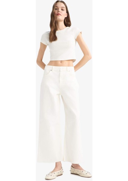 Culotte Gabardin Kumaş Pantolon Yüksek Bel Basic Düz Cepli Geniş Bol Paça C7535AX25SP