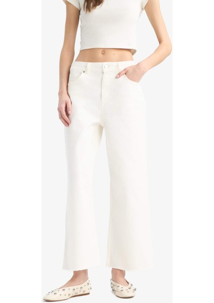 Culotte Gabardin Kumaş Pantolon Yüksek Bel Basic Düz Cepli Geniş Bol Paça C7535AX25SP