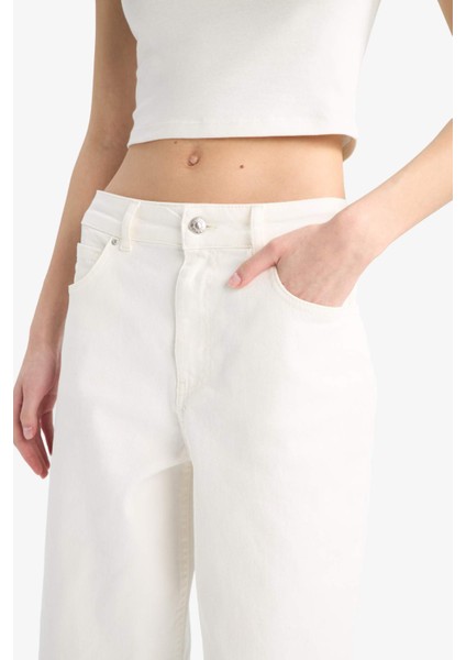 Culotte Gabardin Kumaş Pantolon Yüksek Bel Basic Düz Cepli Geniş Bol Paça C7535AX25SP