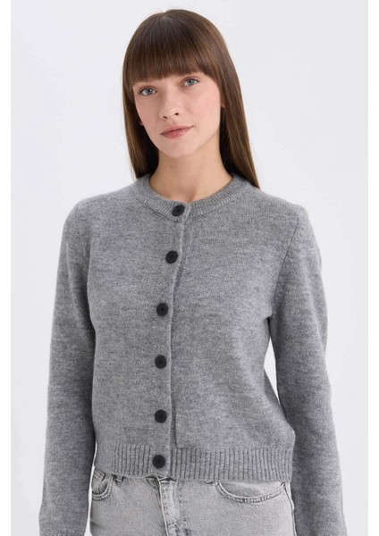 Regular Fit Bisiklet Yaka Basic Düz Düğmeli Soft Touch Yumuşak Triko Hırka E3654AX25SP