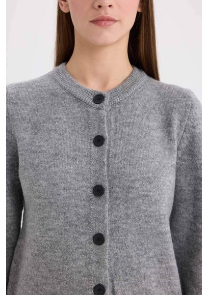 Regular Fit Bisiklet Yaka Basic Düz Düğmeli Soft Touch Yumuşak Triko Hırka E3654AX25SP