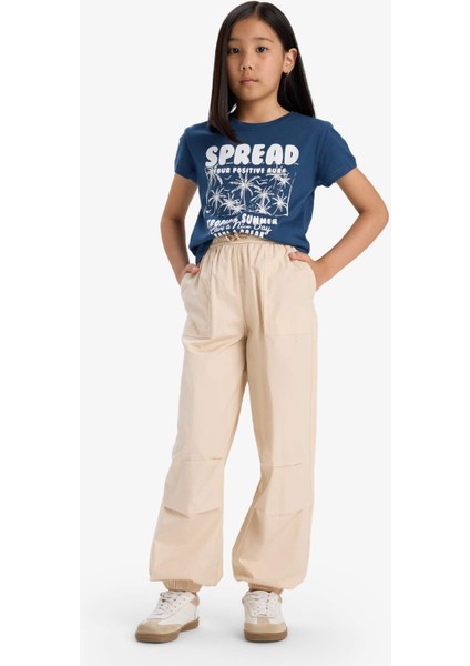 Kız Çocuk Bisiklet Yaka Baskılı Kısa Kollu Tişört E5891A825SM