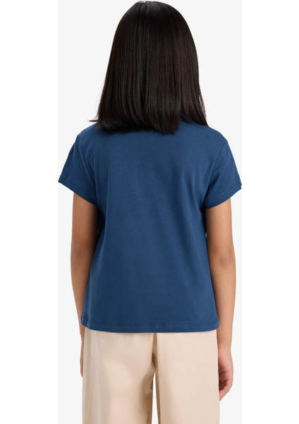 Kız Çocuk Bisiklet Yaka Baskılı Kısa Kollu Tişört E5891A825SM