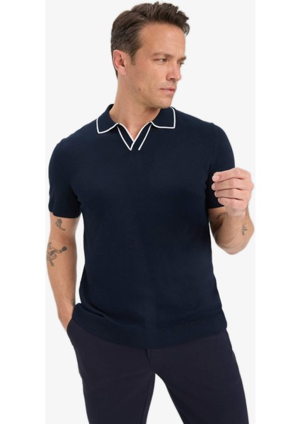 Modern Fit Polo Yaka Kısa Kollu Triko Tişört C4984AX25SM