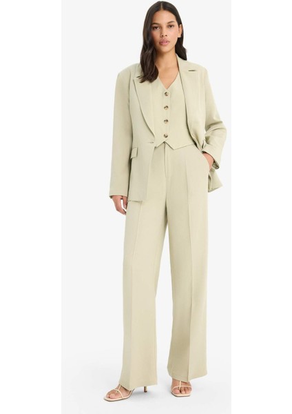 Wide Leg Keten Karışımlı Palazzo Pantolon Yüksek Bel Geniş Bol Paça Pensli Cepli A1922AX25SM