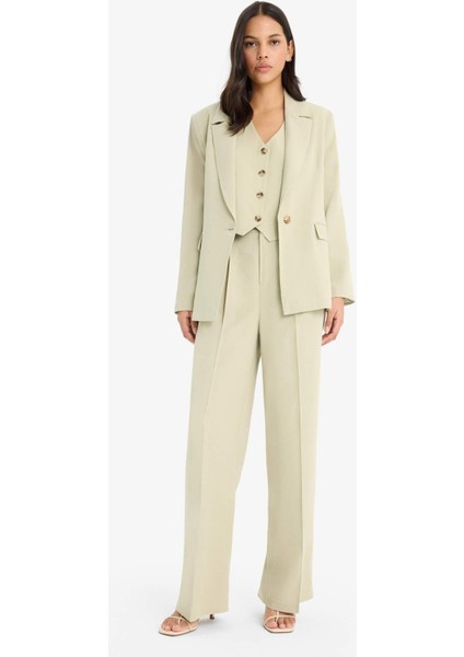 Wide Leg Keten Karışımlı Palazzo Pantolon Yüksek Bel Geniş Bol Paça Pensli Cepli A1922AX25SM