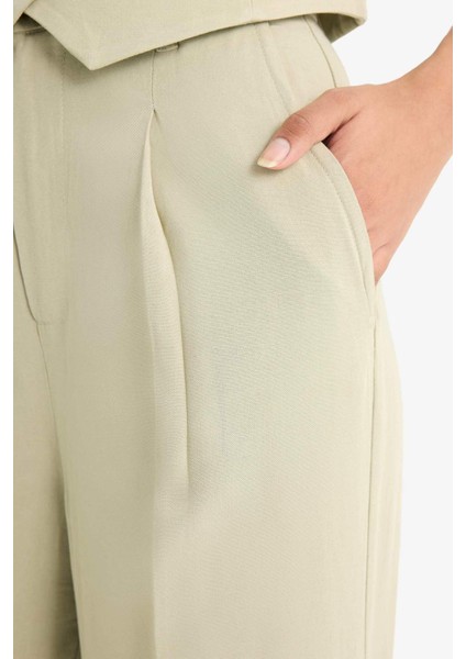 Wide Leg Keten Karışımlı Palazzo Pantolon Yüksek Bel Geniş Bol Paça Pensli Cepli A1922AX25SM