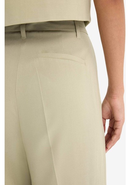 Wide Leg Keten Karışımlı Palazzo Pantolon Yüksek Bel Geniş Bol Paça Pensli Cepli A1922AX25SM