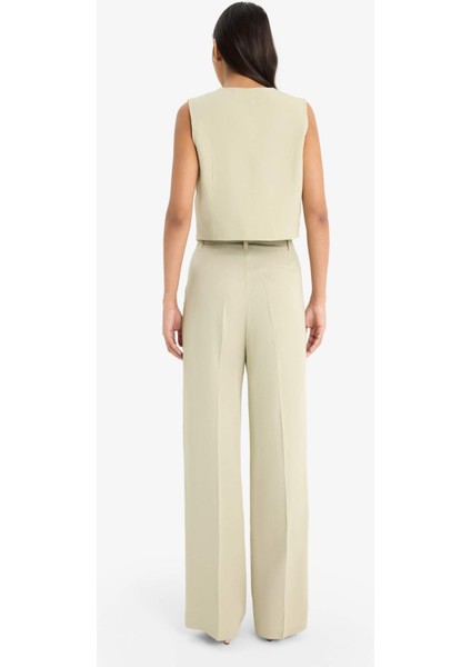 Wide Leg Keten Karışımlı Palazzo Pantolon Yüksek Bel Geniş Bol Paça Pensli Cepli A1922AX25SM