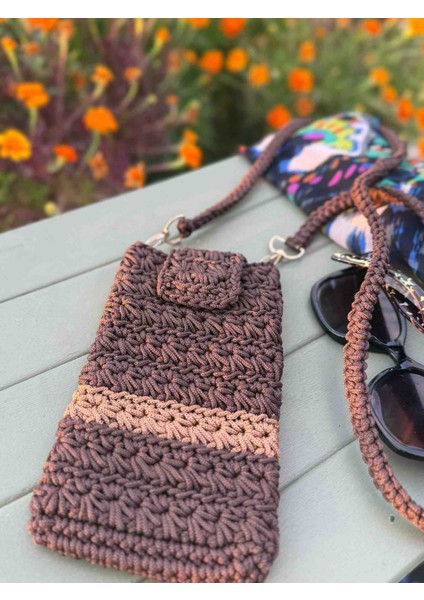 El Yapımı Makrome Telefon Çantası – Polyester Ip, Astarsız, Çıtçıtlı, Günlük