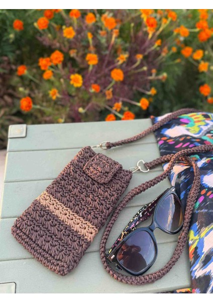 El Yapımı Makrome Telefon Çantası – Polyester Ip, Astarsız, Çıtçıtlı, Günlük modelleri