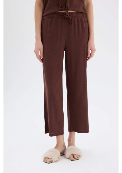 Pijama Takımı Keten Kısa Kollu Üst Beli Lastikli Alt-Fall in Love E3571AX25SP