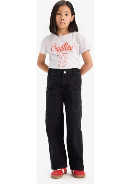 Kız Çocuk Bisiklet Yaka Baskılı Kısa Kollu Tişört E5895A825SM