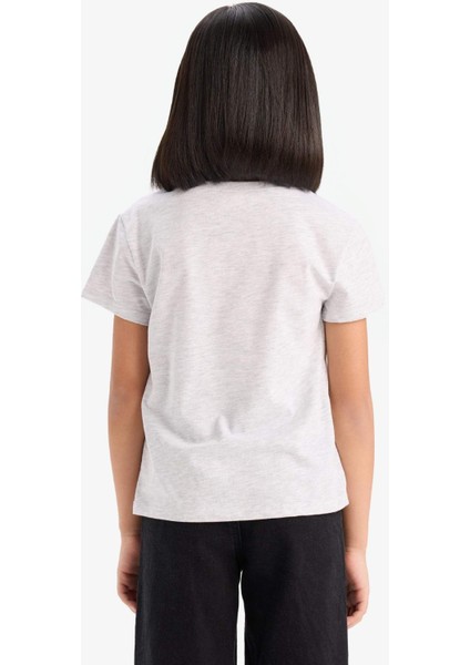 Kız Çocuk Bisiklet Yaka Baskılı Kısa Kollu Tişört E5895A825SM
