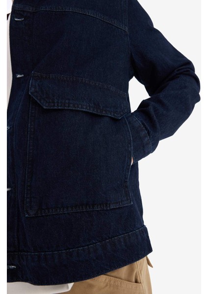%100 Pamuk Slim Fit Dar Kesim Kontrast Yakalı Mevsimlik Baharlık Denim Ceket E5490AX25SP