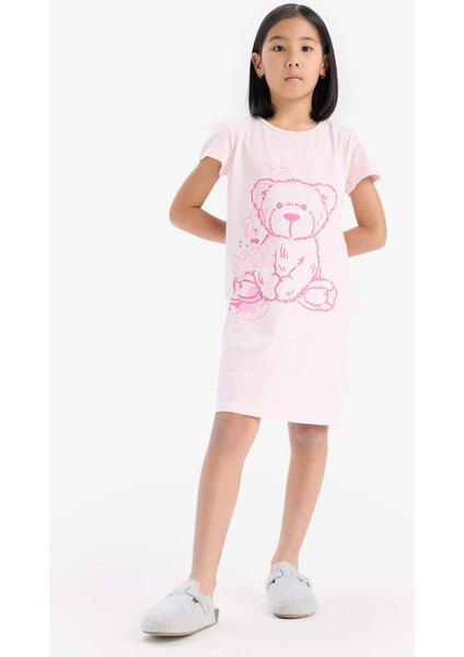 Kız Çocuk Ayı Baskılı Kısa Kollu Elbise E6229A825SM