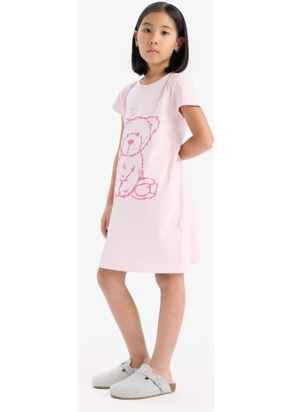 Kız Çocuk Ayı Baskılı Kısa Kollu Elbise E6229A825SM