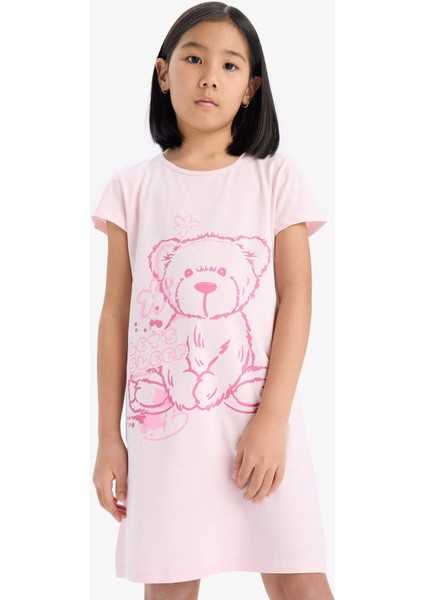 Kız Çocuk Ayı Baskılı Kısa Kollu Elbise E6229A825SM