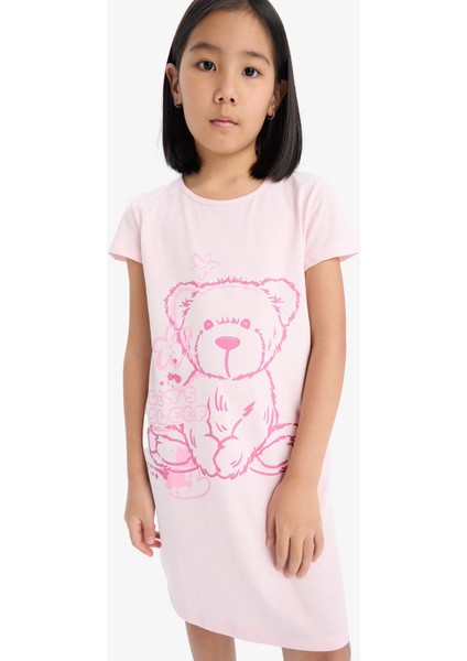 Kız Çocuk Ayı Baskılı Kısa Kollu Elbise E6229A825SM