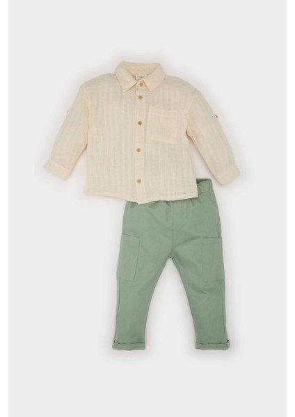 Erkek Bebek 2'li Takım Uzun Kollu Gömlek Beli Lastikli Pantolon E5317A525SP