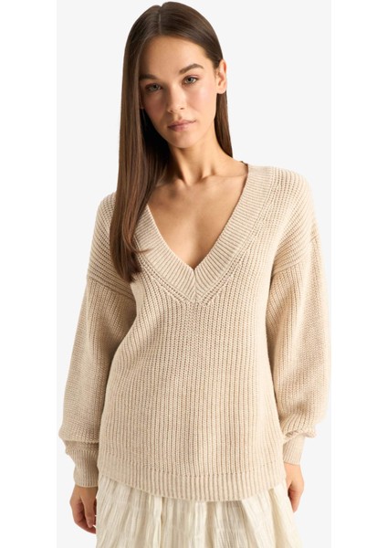 Oversize Geniş Kalıp V Yaka Triko Kazak Z7135AZ25WN