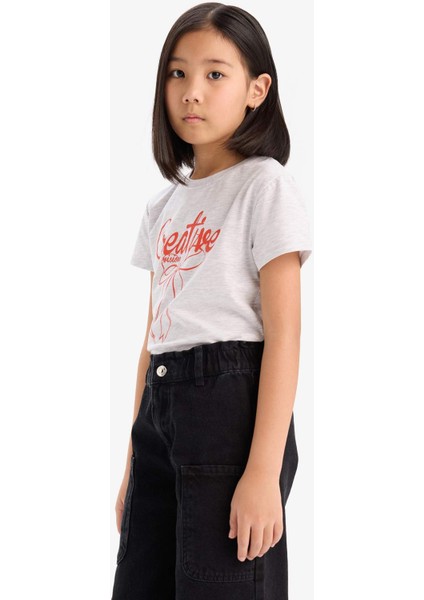 Kız Çocuk Bisiklet Yaka Baskılı Kısa Kollu Tişört E5895A825SM