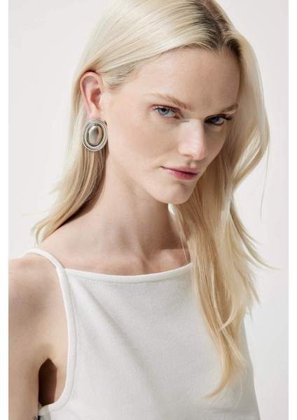 Kadın Silver Büyük Küpe E6458AXNS