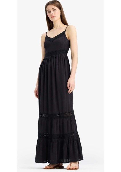 A Kesim V Yaka Pamuklu Kolsuz Midi Elbise E6082AX25SM