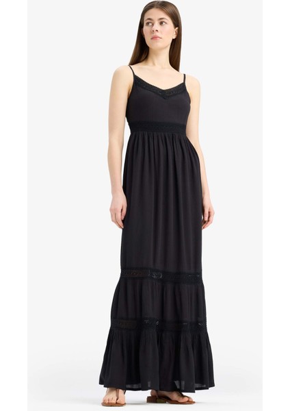 A Kesim V Yaka Pamuklu Kolsuz Midi Elbise E6082AX25SM