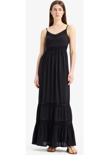 A Kesim V Yaka Pamuklu Kolsuz Midi Elbise E6082AX25SM