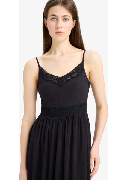 A Kesim V Yaka Pamuklu Kolsuz Midi Elbise E6082AX25SM