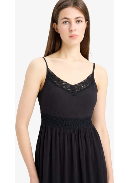 A Kesim V Yaka Pamuklu Kolsuz Midi Elbise E6082AX25SM