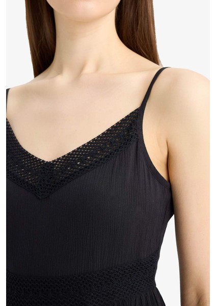 A Kesim V Yaka Pamuklu Kolsuz Midi Elbise E6082AX25SM