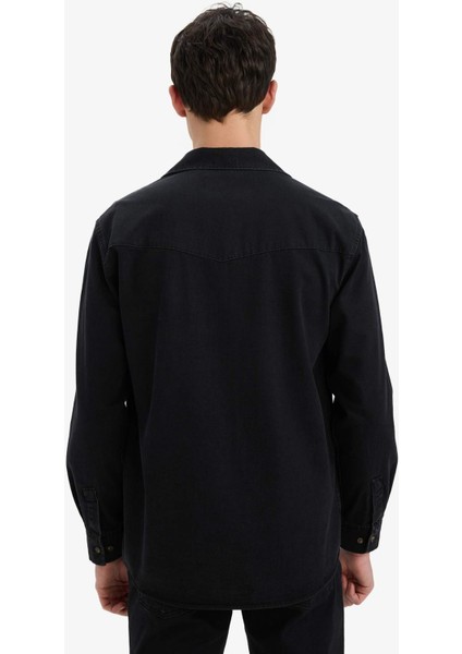 %100 Pamuk Regular Fit Jean Uzun Kollu İnce Gömlek E5711AX25SP