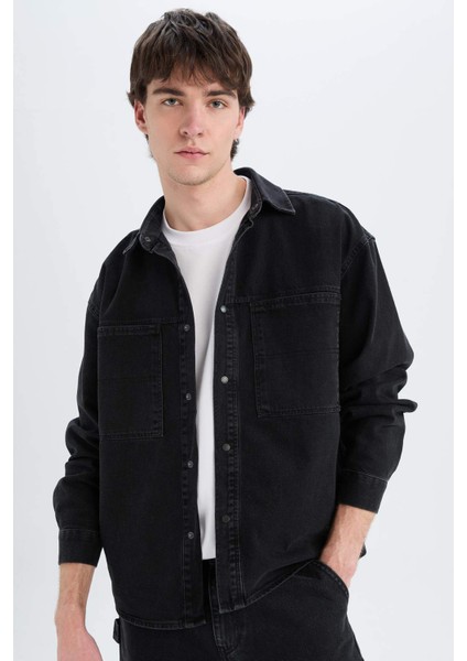 %100 Pamuk Oversize Geniş Kalıp Jean Uzun Kollu Gömlek E5721AX25SP