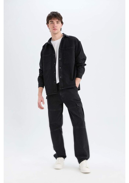 %100 Pamuk Oversize Geniş Kalıp Jean Uzun Kollu Gömlek E5721AX25SP