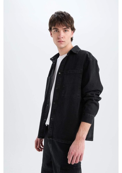 %100 Pamuk Oversize Geniş Kalıp Jean Uzun Kollu Gömlek E5721AX25SP