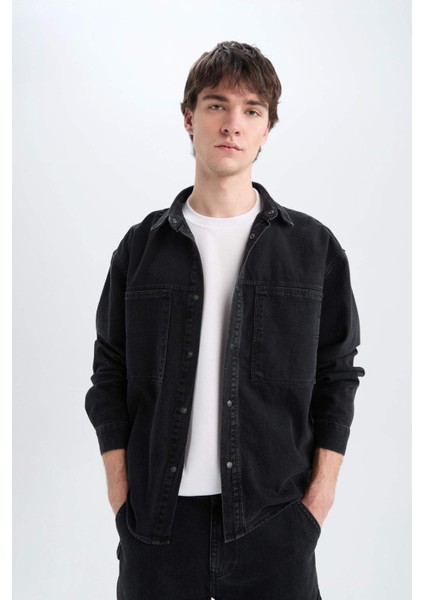 %100 Pamuk Oversize Geniş Kalıp Jean Uzun Kollu Gömlek E5721AX25SP