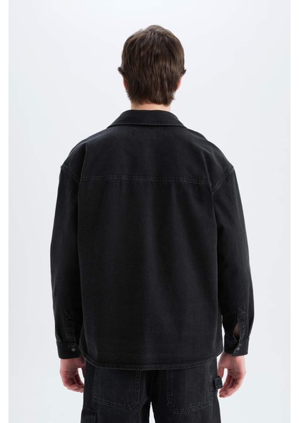 %100 Pamuk Oversize Geniş Kalıp Jean Uzun Kollu Gömlek E5721AX25SP