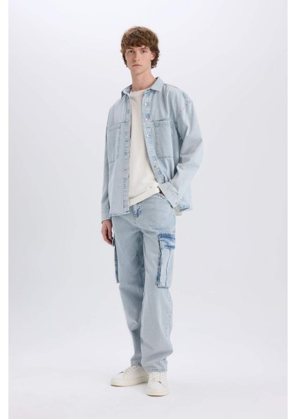 %100 Pamuk Oversize Geniş Kalıp Uzun Kollu Jean Gömlek D8333AX25SP
