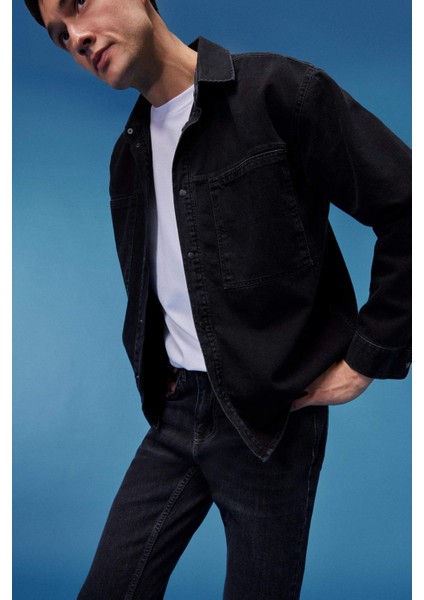 %100 Pamuk Oversize Geniş Kalıp Jean Uzun Kollu Gömlek E5721AX25SP