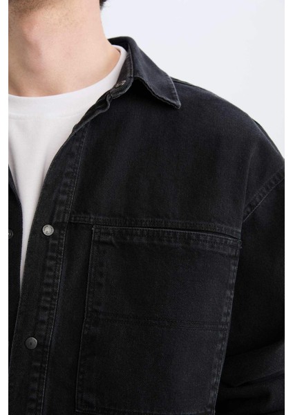 %100 Pamuk Oversize Geniş Kalıp Jean Uzun Kollu Gömlek E5721AX25SP