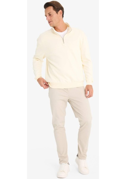 Relax Fit Dik Yaka Fermuarlı Basic Düz Kalın Sweatshirt E5334AX24WN