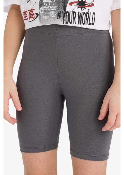 Kız Çocuk 2'li Takım Baskılı Kısa Kollu Tişört Biker Tayt E5694A825HS