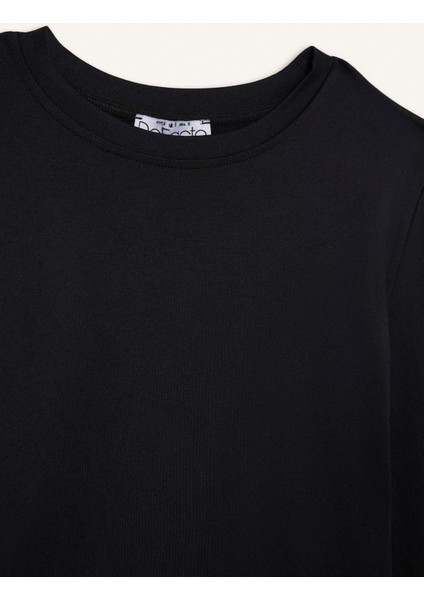 Fitted Bisiklet Yaka Basic Düz Uzun Kollu Tişört