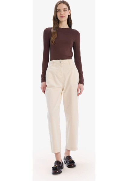 Fitted Bisiklet Yaka Basic Düz Uzun Kollu Tişört D0199AX25SP