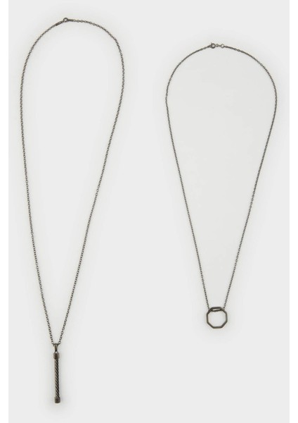 AtolyeWolf x DeFacto Erkek Sütun Figürlü Zincir 2li Kolye E6295AXNS